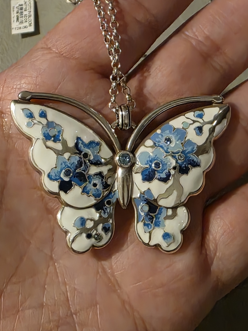 BRIGHTON KYOTO JAPAN IN BLOOM BUTTERFLY FLORAL FLOWER LARGE NECKLACE BLUE/WHITE